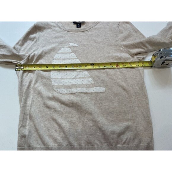 LANDS' END Sail Boat Nautical Supima Cotton Pullover Sweater Beige Size Large - Picture 4 of 5